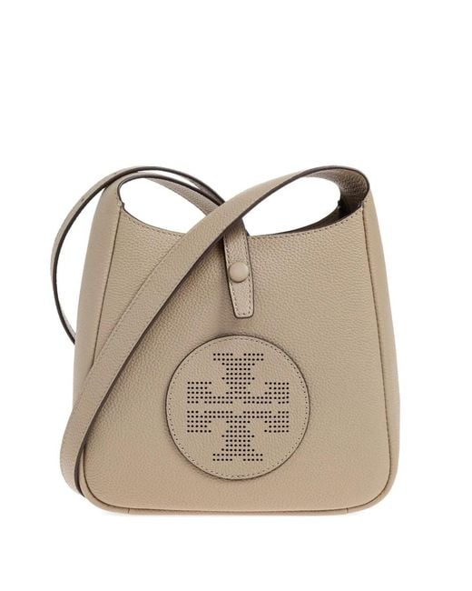 Tory Burch Natural Perforated-Logo Leather Shoulder Bag