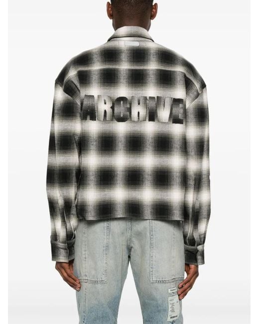 B1ARCHIVE Black Logo-Patch Plaid Shirt for men