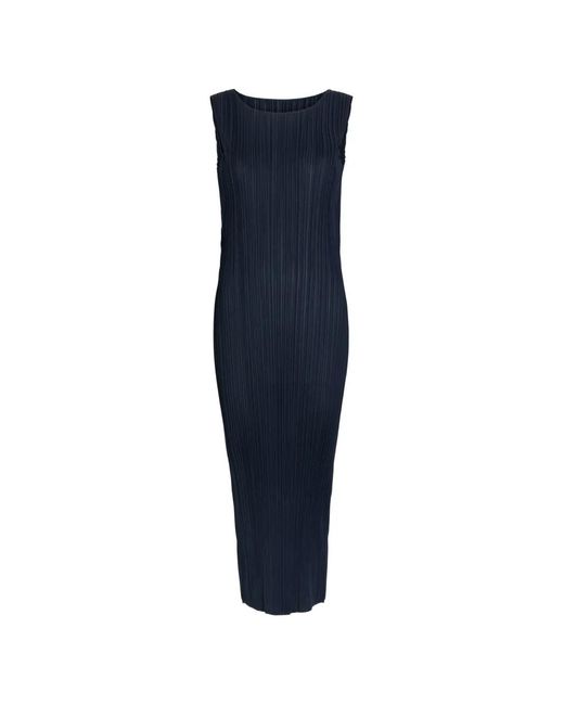 Issey Miyake Blue Pleated Sleeveless Maxi Dress