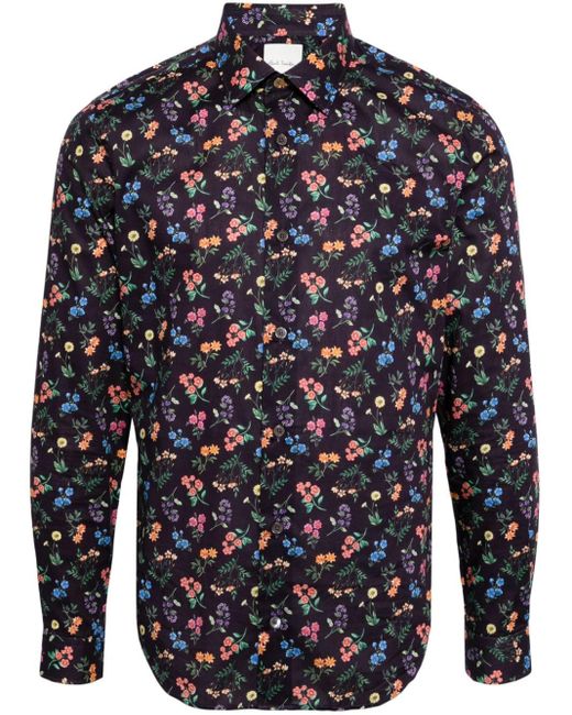 Paul Smith Blue Liberty Floral-print Organic Cotton Shirt for men