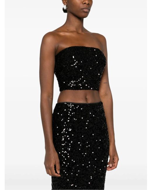 ROTATE BIRGER CHRISTENSEN Black Sequined Crop Top