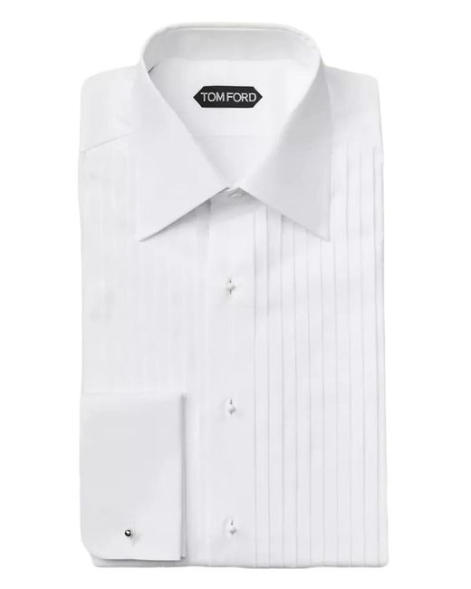 Tom Ford White Pleated Pointed-Collar Shirt for men