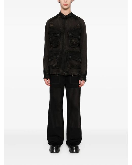 Julius Black Distressed-Effect Denim Jacket for men