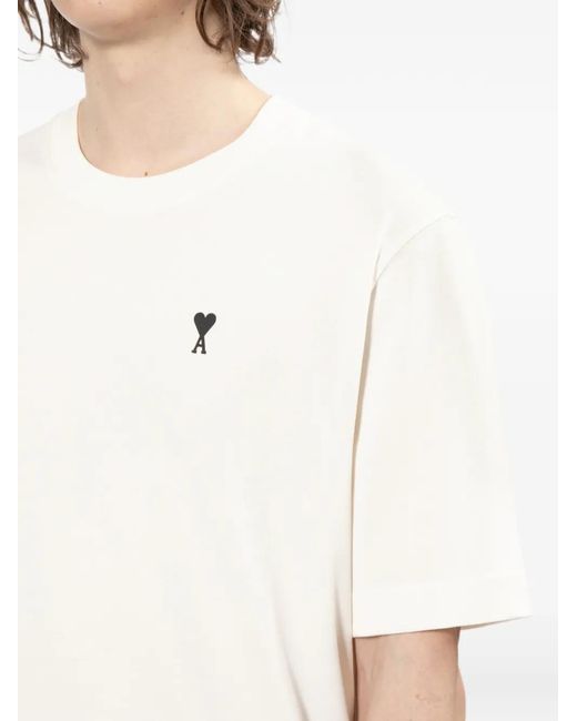 AMI White Ami De Coeur Slogan-Print T-Shirt