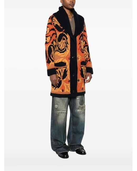 Etro Orange Cardigan Fleuri À Col Châle