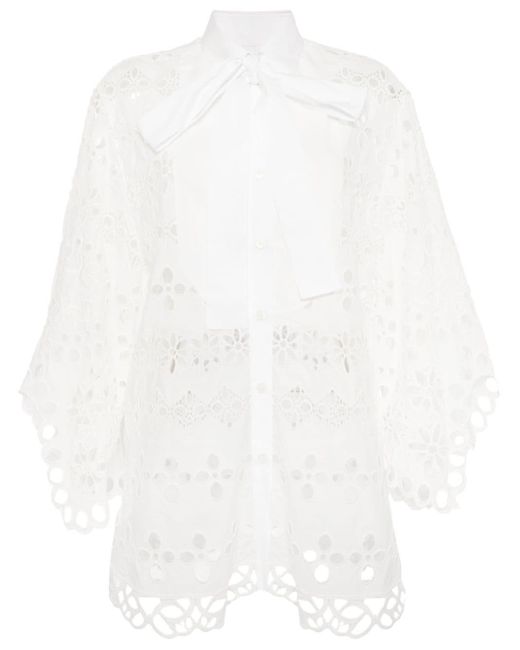 Lace Embroidered Cotton Shirt Elie Saab de color White