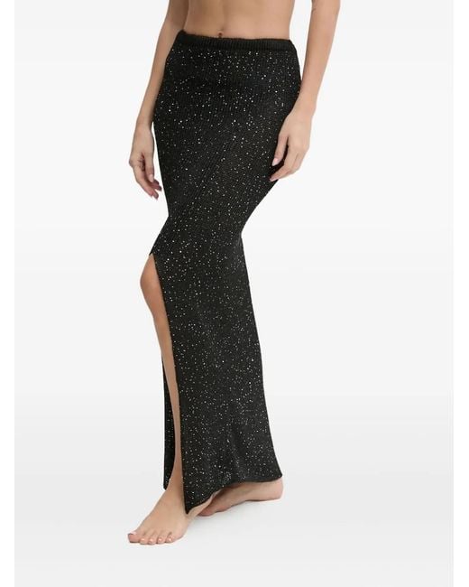Paramidonna Black Bruna Sequin-Embellished Split Skirt