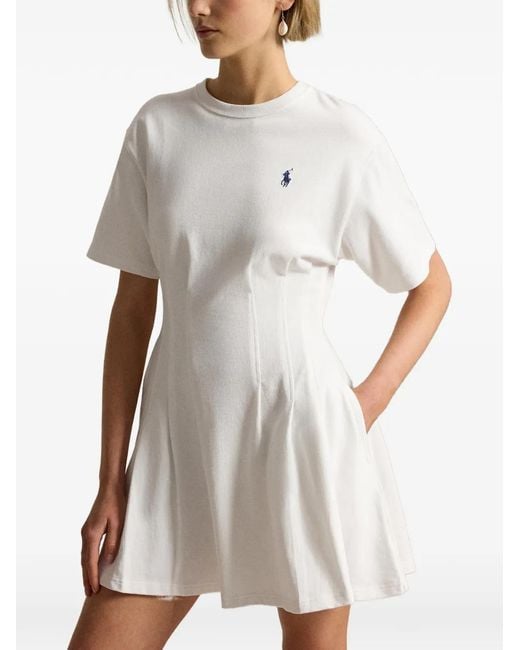 Polo Ralph Lauren White Pleated Cotton Jersey Dress