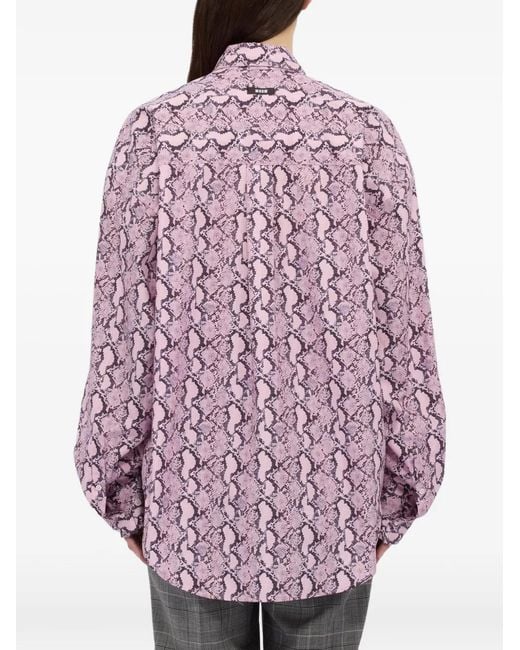 MSGM Purple Ruffled Snake Print Shirt