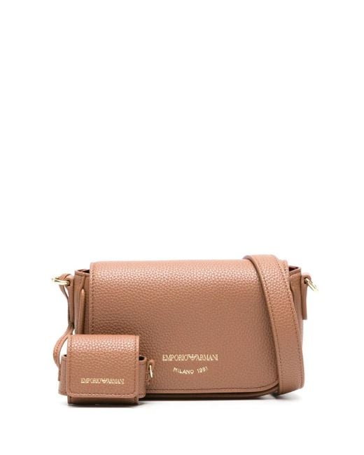 Emporio Armani Pink Logo-Lettering Pebbled Crossbody Bag