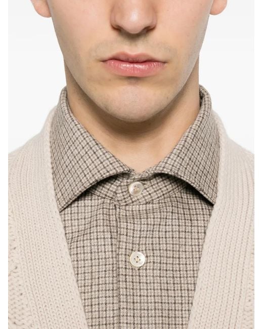 Eleventy Natural Check-Pattern Long-Sleeve Shirt for men