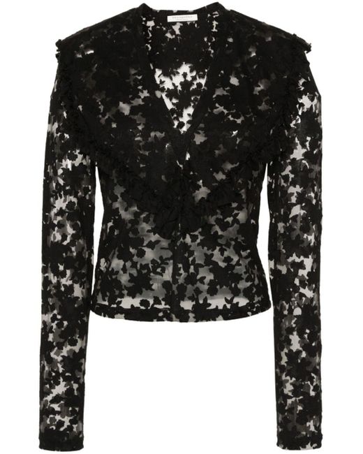 Philosophy Di Lorenzo Serafini Black Floral-devoré Semi-sheer Blouse