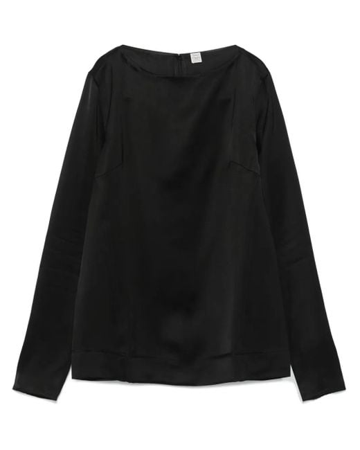 Totême  Black Long-Sleeve Satin Top