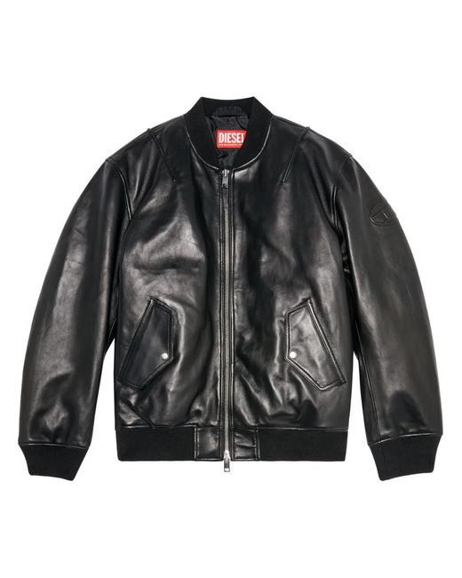 DIESEL Black L-Pritts Zip-Up Padded Leather Jacket for men