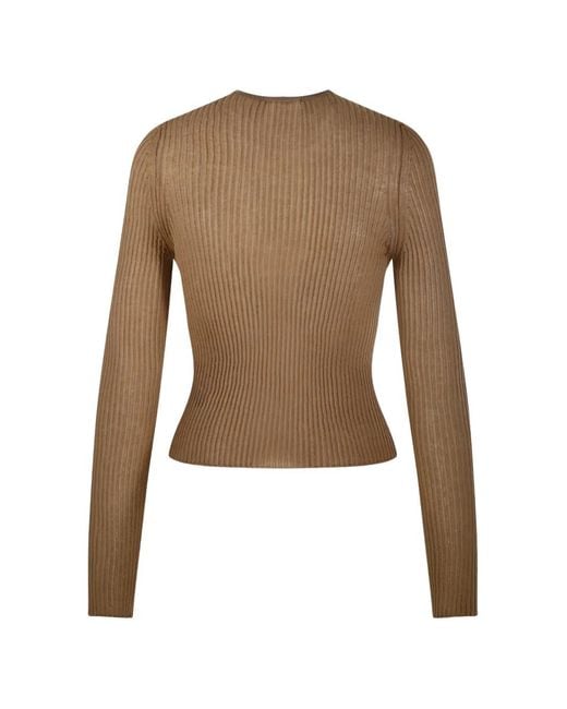 Nude Natural Ruffled Ribbed Blouse