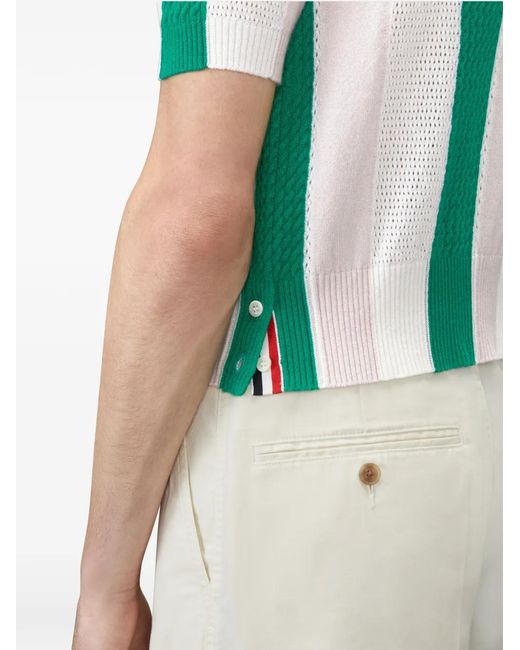 Thom Browne Green Cashmere Intarsia Shadow Stripe Polo for men