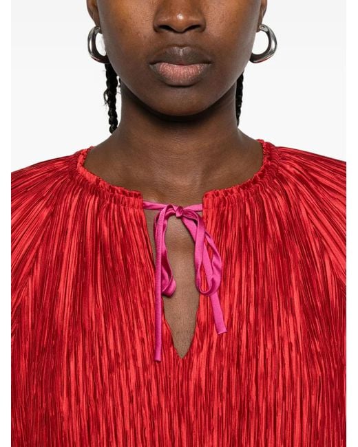 Jonathan Simkhai Red Plissé Ruffled Mini Dress