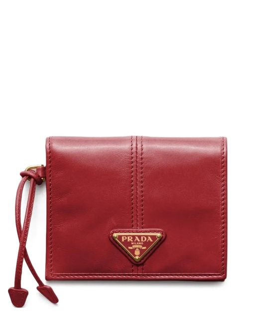 Prada Red Small Enamelled Triangle Leather Wallet