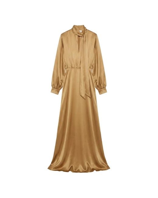 Danamé Natural Tie-Neck Long-Sleeves Maxi Dress