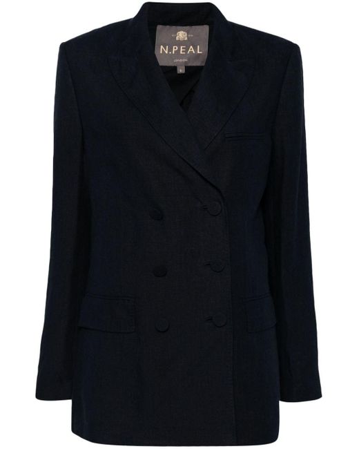 N.Peal Cashmere Black Ava Double-breasted Linen Blazer