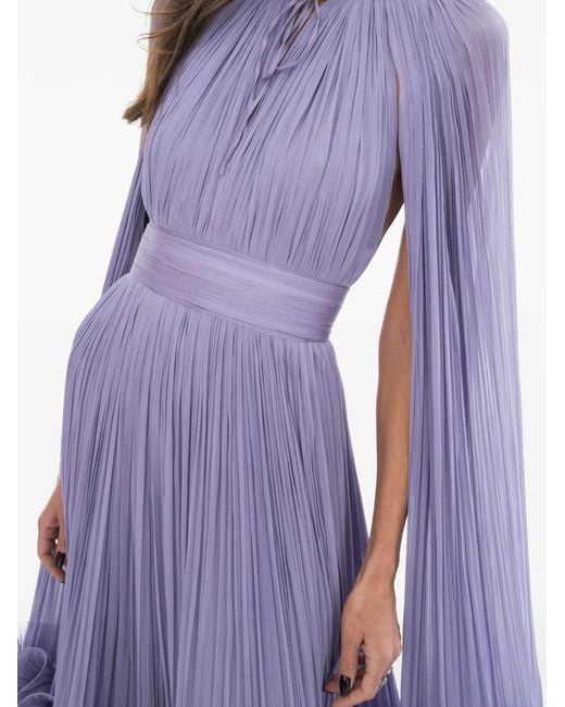 Ana Radu Purple Pleated Cape Dress