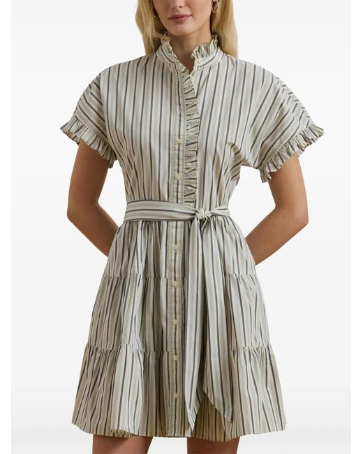 Ralph Lauren White Striped Ruffled Dress