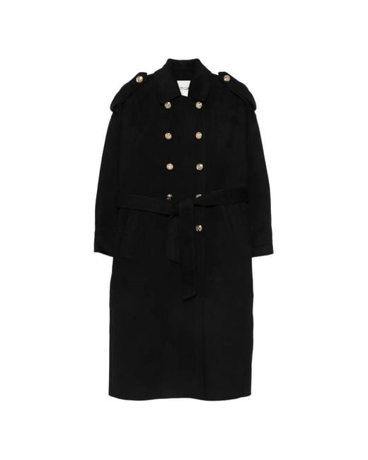 Maje Black Belted Double-Breasted Coat