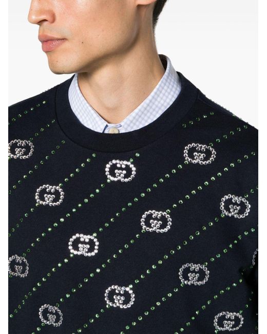 Gucci Blue Striped Interlocking G-crystal Cotton Sweatshirt for men