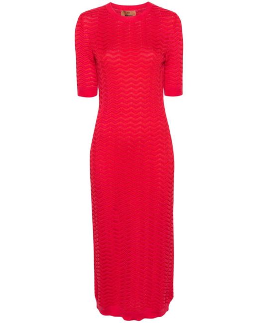 Missoni Red Zigzag-woven Midi Dress