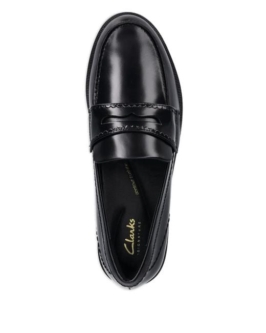 Clarks Black Penny Leather Loafers