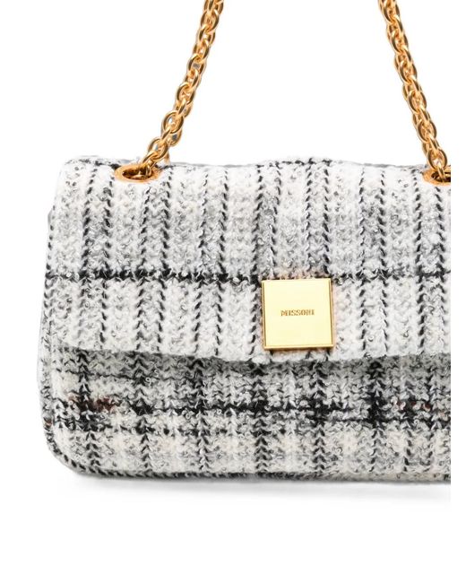 Missoni White Caperdoni Check Knitted Shoulder Bag