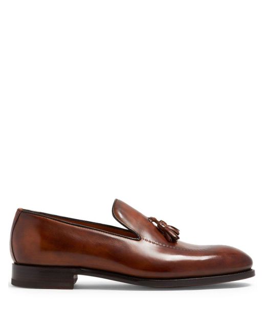 Bontoni Brown Tassel-detail Leather Loafers for men