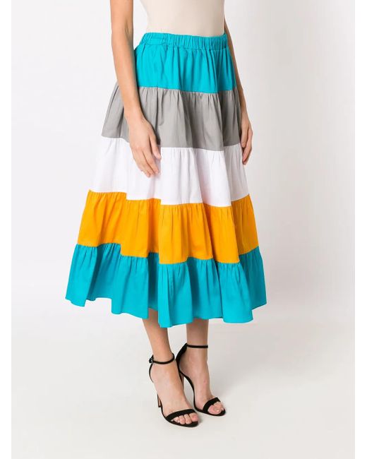 Olympiah Gray Stripe-Pattern Flared Skirt