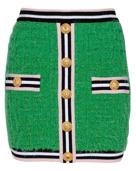 Minifalda de tweed Balmain de color Green