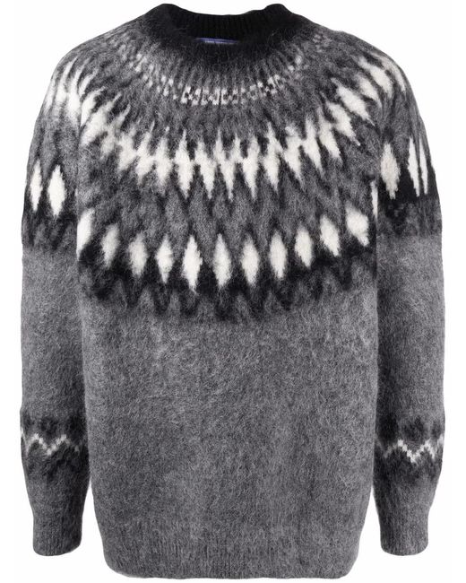 Junya Watanabe Gray Geometric-Print Knitted Jumper for men