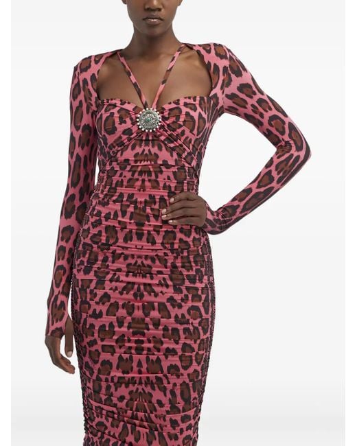 Roberto Cavalli Red Paillettenkleid mit Leoparden-Print