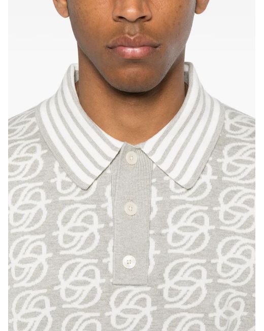 Drole de Monsieur White Monogram-Knit Striped-Trim Polo Shirt for men
