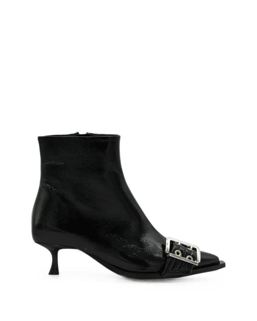Ganni Black Buckle-Detail Pointed-Toe Ankle Boots