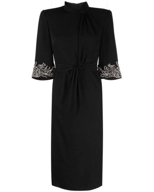 Jenny Packham Black Lily Crystal-embellished Midi Dress