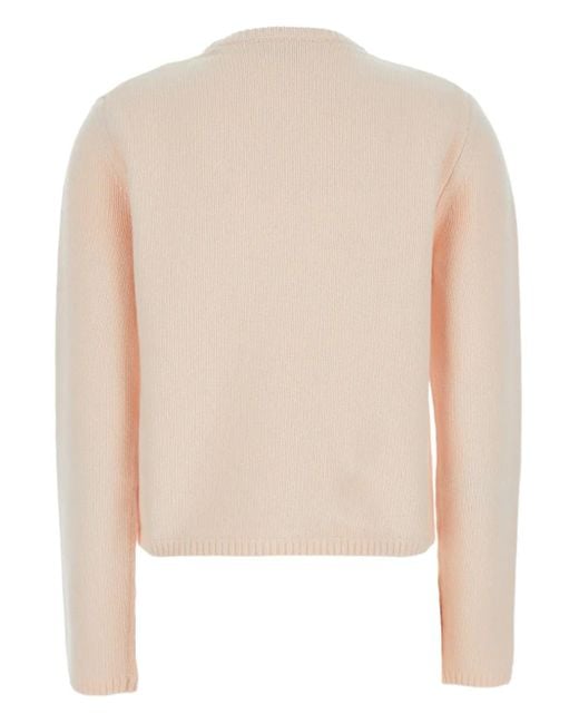 Moncler White Knit Crewneck Sweater With Logo Lettering Embroidery On The Front