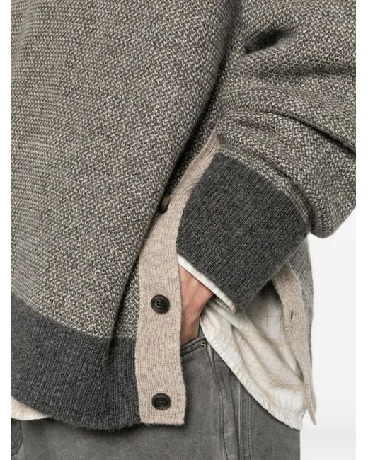 Ziggy Chen Gray Raglan-Sleeve Button-Slit Sweater for men