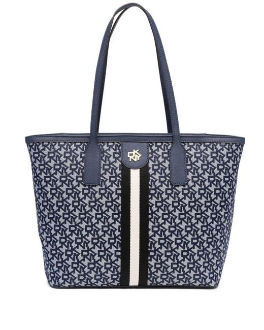 DKNY Leather Carol Monogramjacquard Tote Bag in Blue Lyst Canada