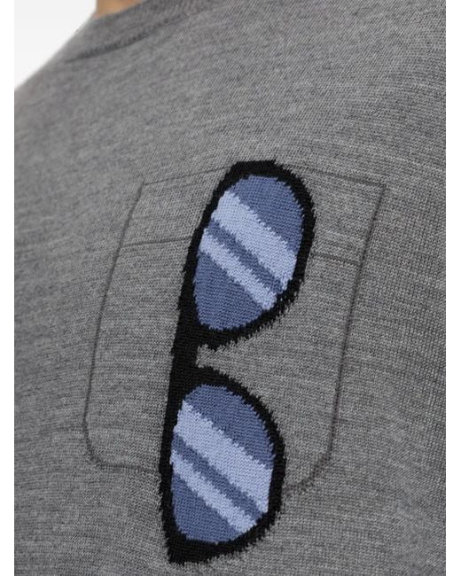Moschino Gray Sunglasses-Intarsia Chest-Pocket Sweater for men