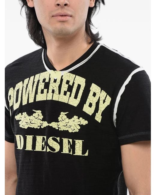 DIESEL Black Logo-Print Slub-Cotton T-Shirt for men