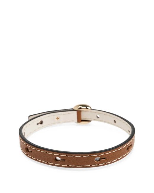 Tory Burch White Logo-Plaque Leather Bracelet
