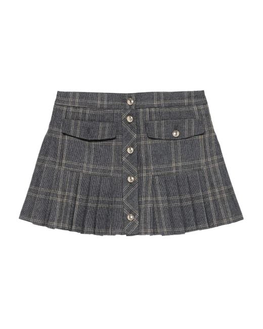 Maje Gray Pleated Checked Button Mini Skirt