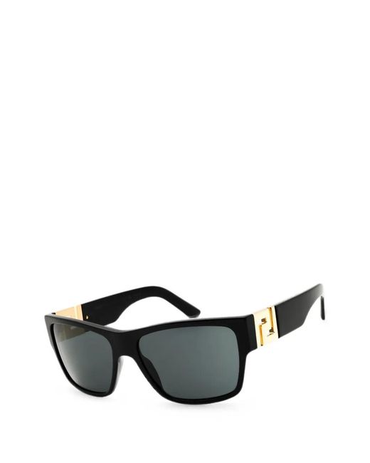 Versace Black Greca Rectangular-Frame Sunglasses