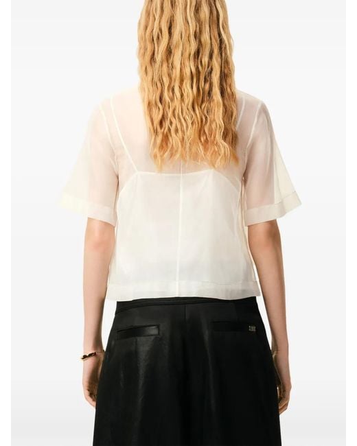 AMI White Silk Short Sleeves Sheer With Undertop Top