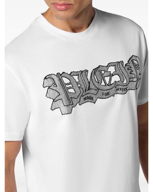 Philipp Plein White Logo-Embellished Cotton T-Shirt for men