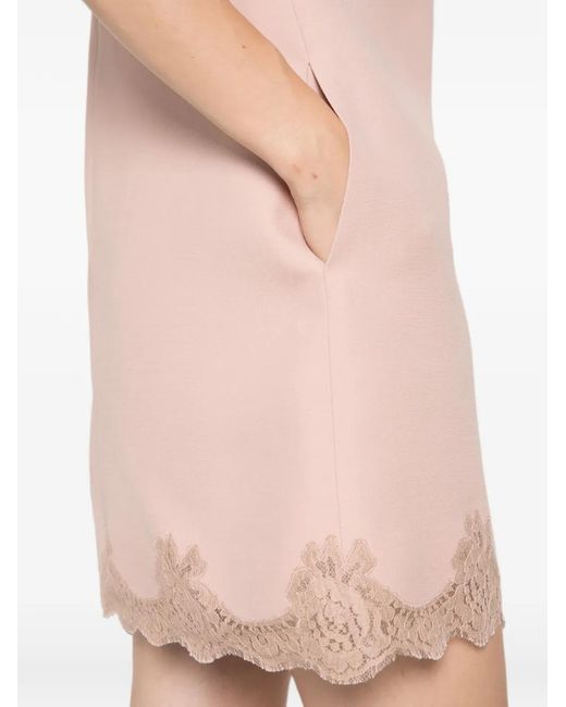 Valentino Garavani Pink Crew Neck Lace-Trim Mini Dress